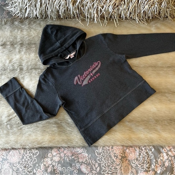 Vintage 2003 VICTORIA’S SECRET Gray Ling Sleeve Pullover Hoodie Logo Snowflake S - Picture 1 of 10